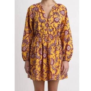 ALC Myra Floral Mini Dress Women's Size 2 Yellow Beige Long Sleeve